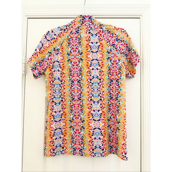 Tzu Tzu Kaleidoscope Abstract Print Polo Short Sleeve Zip Lucy Golf Shirt L - Picture 2 of 3